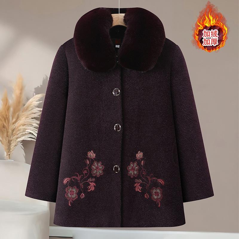 

Middle-aged mother autumn and winter woolen coat old lady velvet clothes grandma winter clothes mink coat thickened 5XL [recommended 150-80kg] фиолетовый