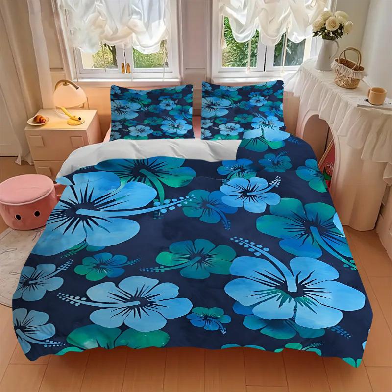 3pcs Blue Floral Print Bedding Set, Ideal for Home Use, Suitable for Bedroom Decor (1*Duvet Cover + 1/2*Pillowcases, No Core) yy250821175