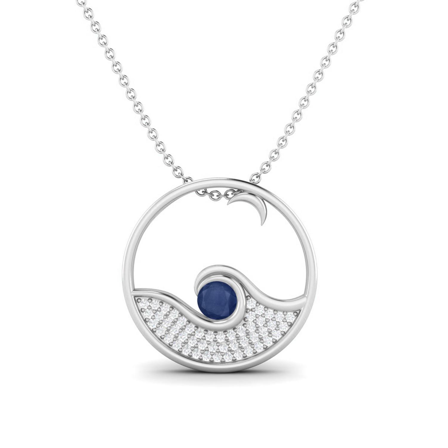 Blue Sapphire Ocean Wave Necklace-925 Sterling Silver
