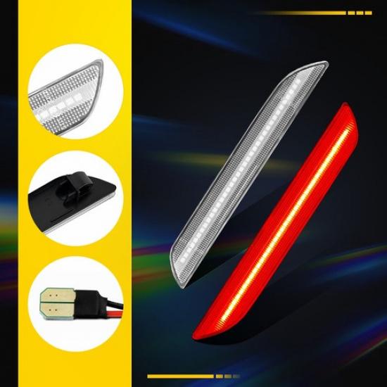 Red LED Rear Side Markers Lights Lamps Assembly Clear For 2015- Ford Mustang