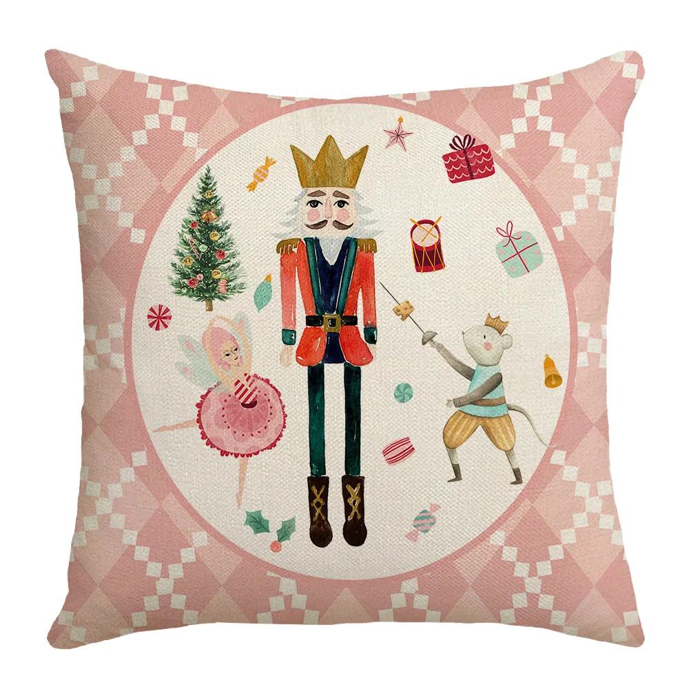 45X45Cm Pink Christmas Wood Man Pillowcase Girls Favors Winter Xmas Tree Linen Pillowcase Home New Year Sofa Cushion Cover