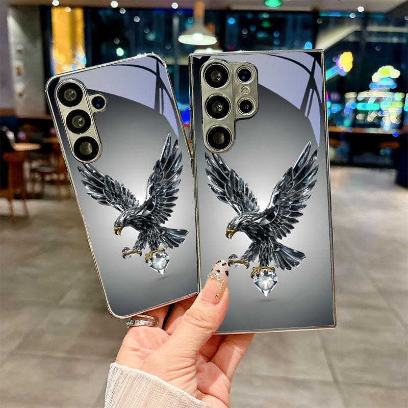 Diamond Eagle Art Electroplated Silver Phone Case For Samsung Note 10 20 A06 A07 A12 A13 A14 A15 A16 A17 A22 A23 A25 Glass Cover