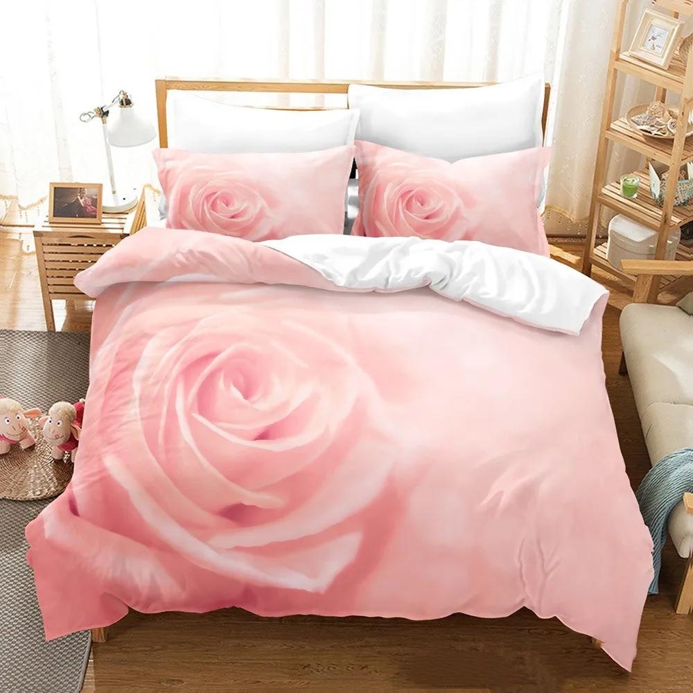 3D Red Rose Valentine's Day Gift Soft Duvet Cover Set Featuring Pilowcases Mary Warm Comforter Beding Sets for Weding Double Bed Linen Set Young Girls