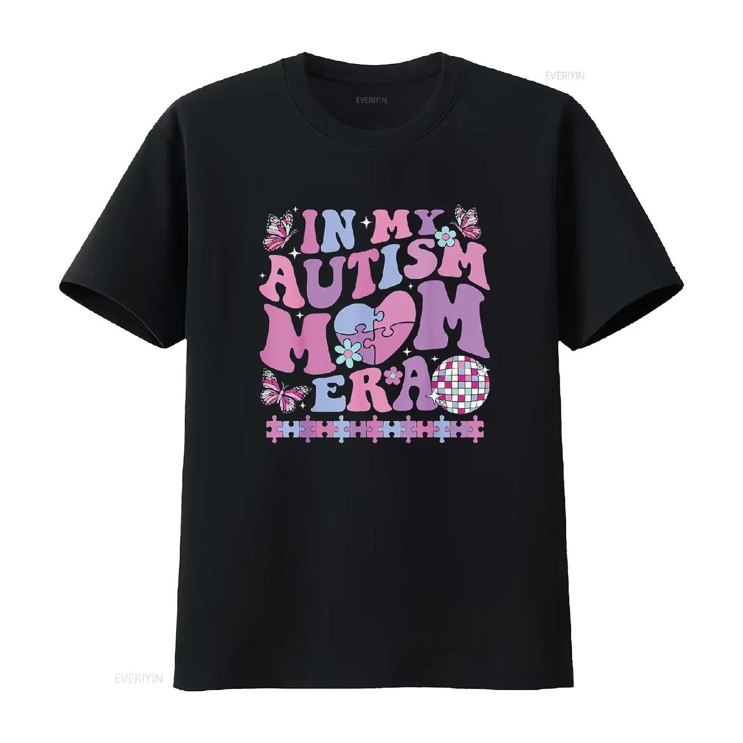 

In My Autism Mom Era Retro Disco Awareness Month T Shirt vintage Washed Stylish fashion Comfortable Stretched designer clothes S чёрный