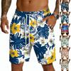 Herren Freizeitshorts mit hawaiianischem Aufdruck und Kordelzug, Leicht, Schnelltrocknend, Strandbekleidung, Innenbeinlänge fünf Zoll, Badehose mit elastischem Bund
