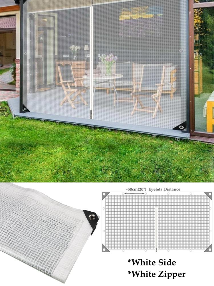 0.35MM Mesh Reinforced PE Tarpaulin with Zipper Pergolas Gazebo Waterproof Screen Patio Enclosure Tent Rainproof Curtain