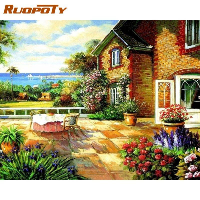 RUOPOTY Small House Picture DIY Painting By Numbers Kits Landscape Modern Wall Art Picture By Numbers For Home Decors 40x50cm