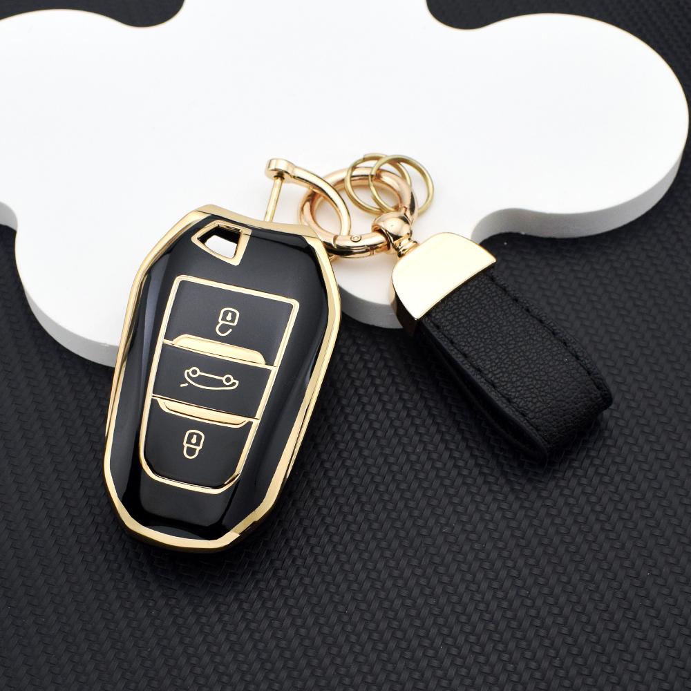 Stylish Soft TPU Car Key Fob Case + Key Chain for Citroen DS3 DS5 C3 C4 C3 XR | Peugeot 3008 4008 5008 308 508 Protective Bag