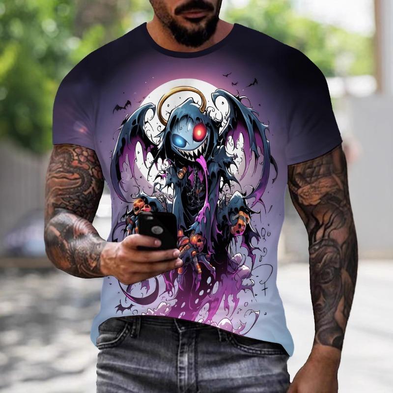 Mens Summer Clothing 3D Printed Skull Graphic T Shirts Round Neck Short Sleeved