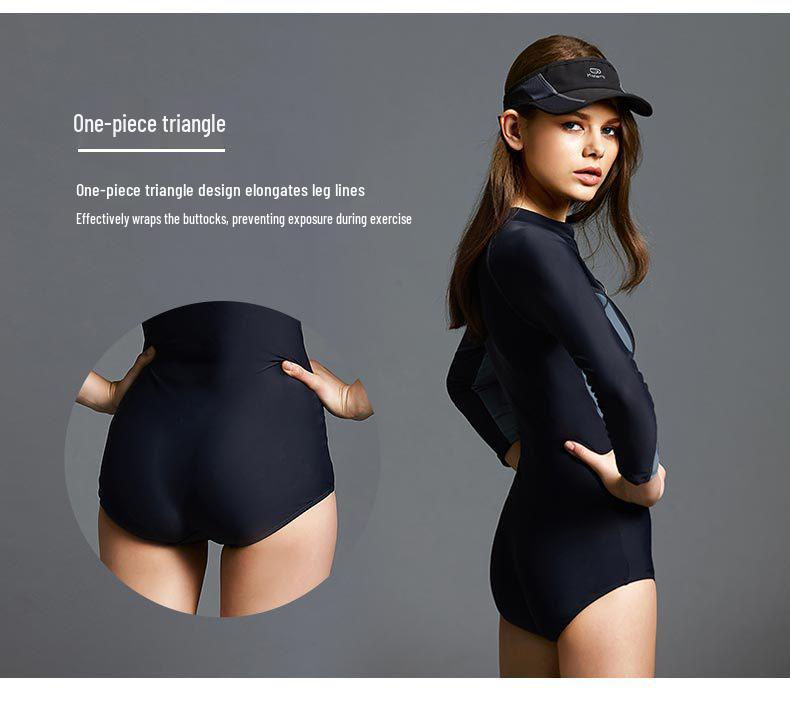 Women's Long Sleeve Slimming One-Piece Swimsuit - Sun Protection, Small Bust Support, Plus Size, Ideal for Diving, Sports, and Hot Springs