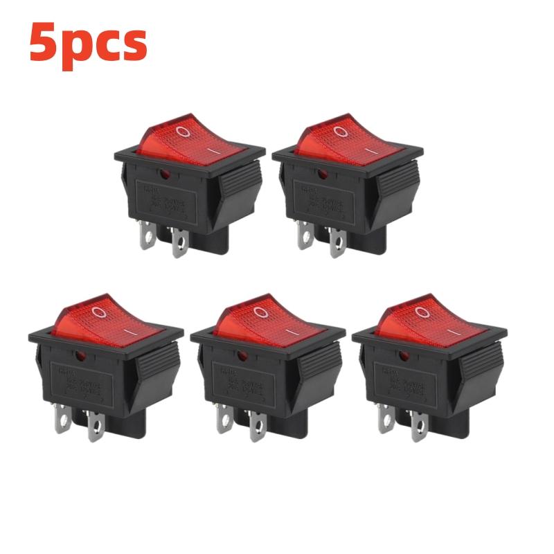 5PCS KCD4 Rocker Switch AC 10A/125V 6A/250V DPST 4 Pins 2 Position ON/OFF Red LED Light Illuminated Boat Rocker Switch