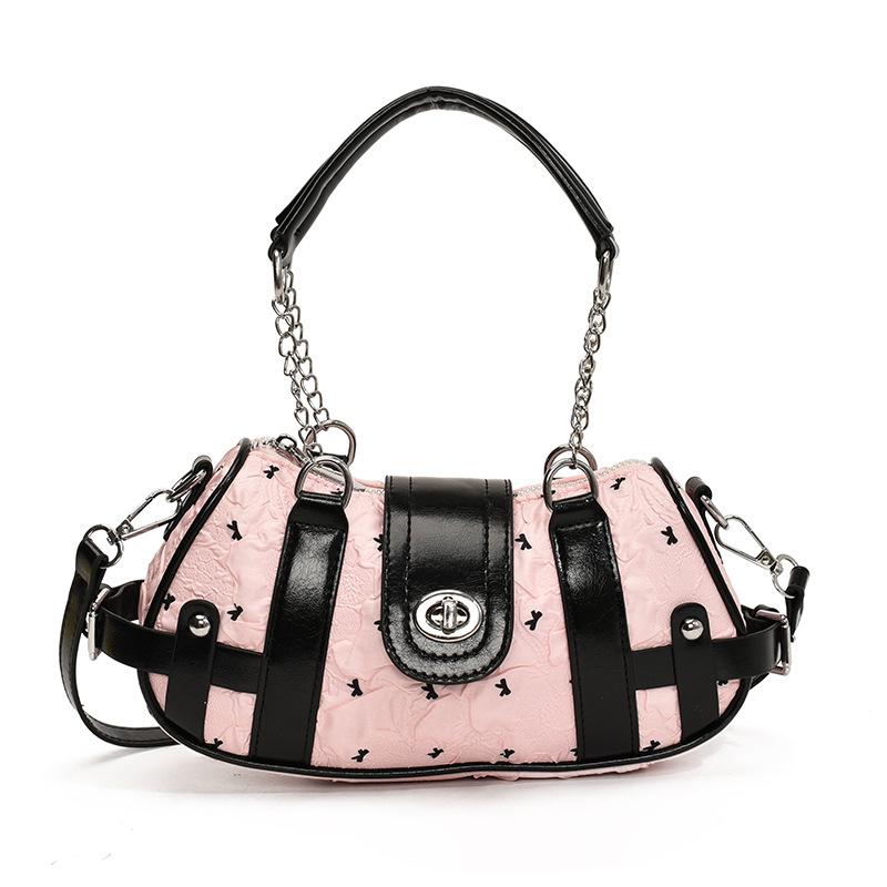 Premium Splicing Chain Handbag New Fashion Locomotive Shoulder Bag Large Capacity Commuter Messenger Bag