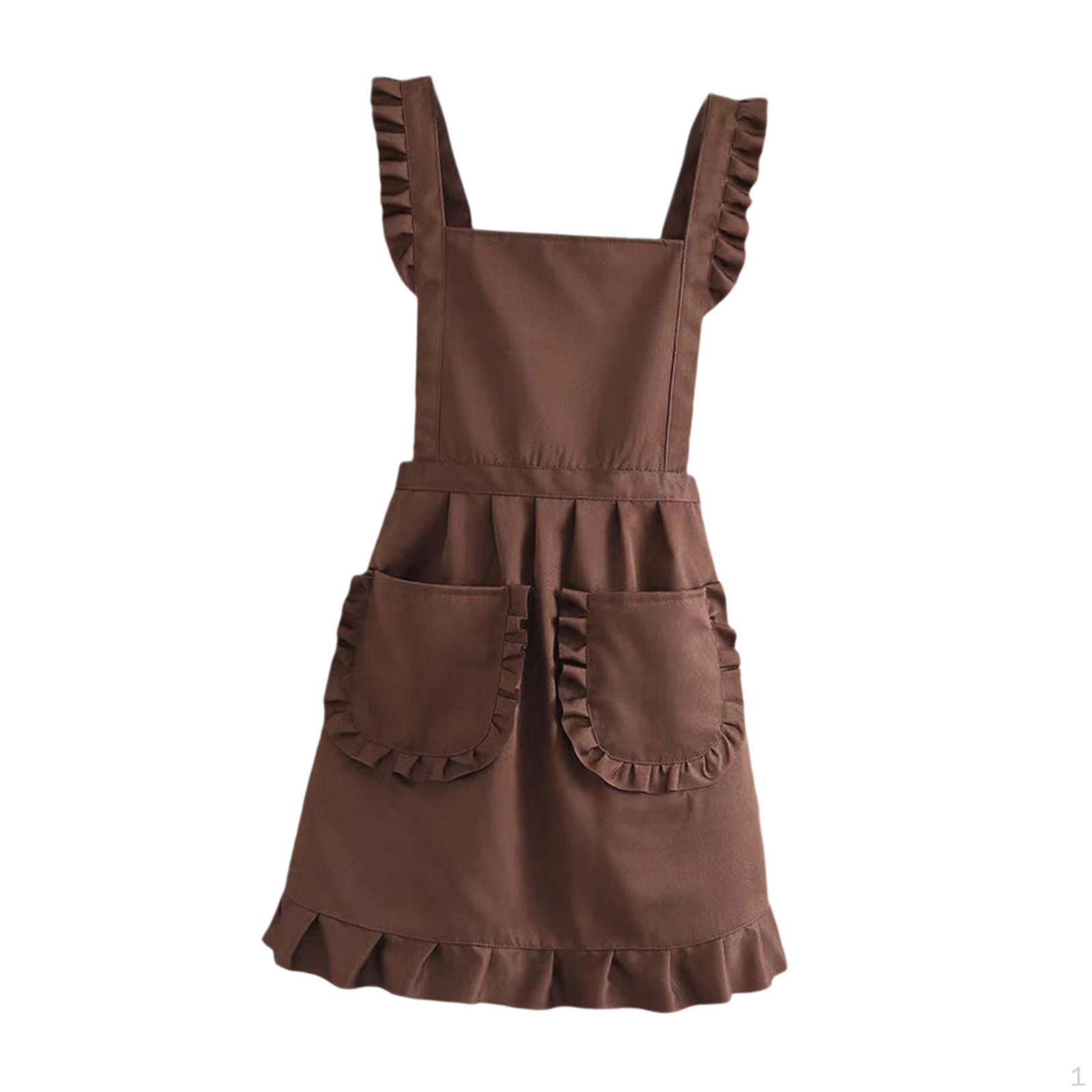 

Adjustable Retro Ruffled Apron for Cooking, Housekeeping, And Cleaning. Pretty with Front коричневый