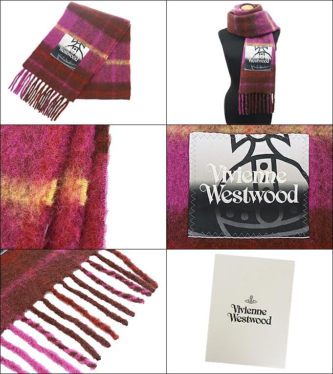 Vivienne Westwood Apparel 8103014F W00ZJ Purple Tartan Check Logo Patch Fringe Scarf (Scarf) Women's [Brand] [Used]