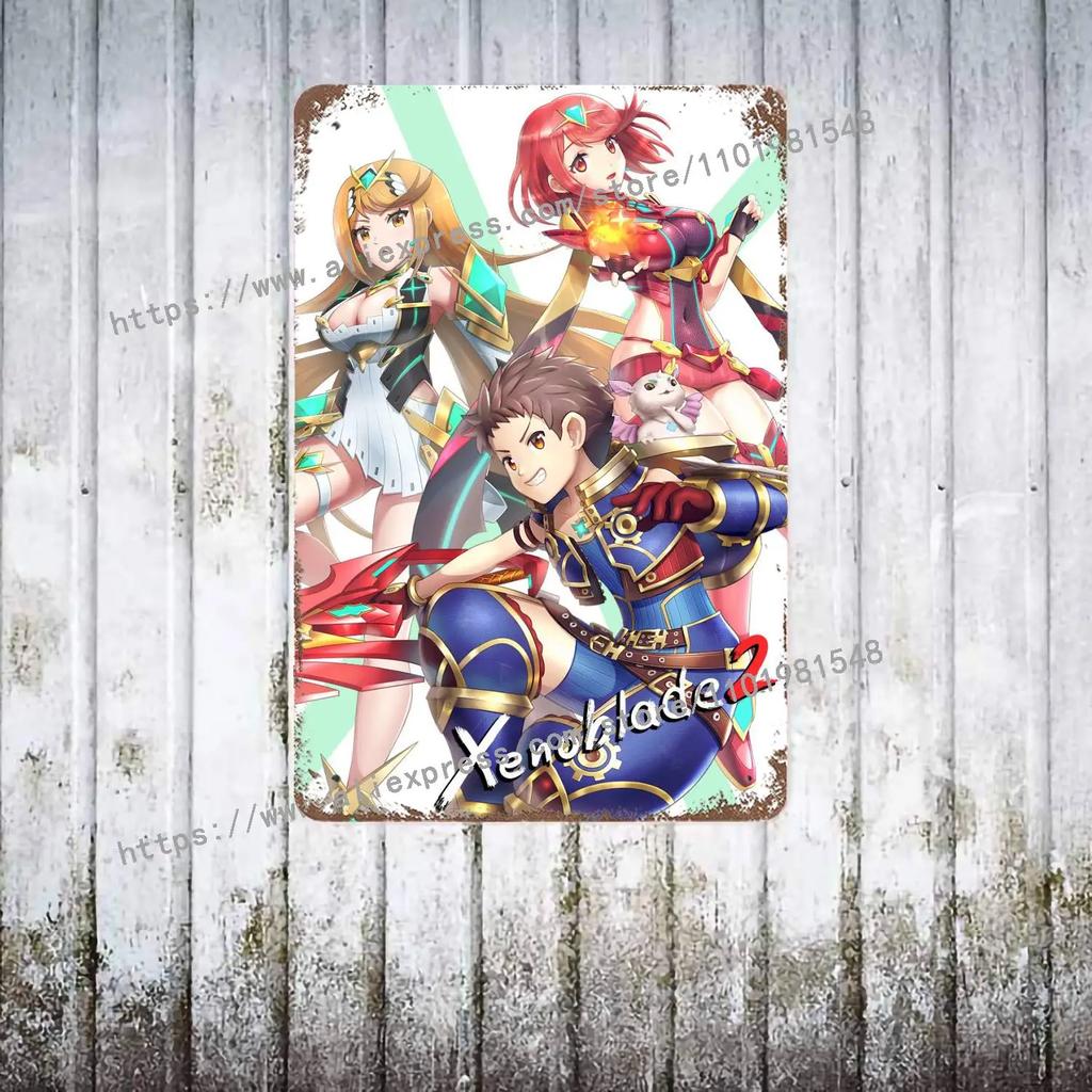 Xenoblade Chronicles 2 Hikari Poster Vintage Tin Sign Metal Sign Decorative Plaque for Pub Bar Man Cave Club Wall Decoration