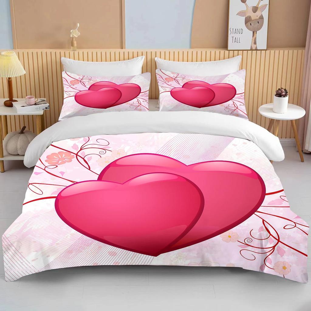 Comforter Love Heart Valentine'S Day Red Pink Rose Flower 3D Bedding Set Comforter For Couple Twin Queen King