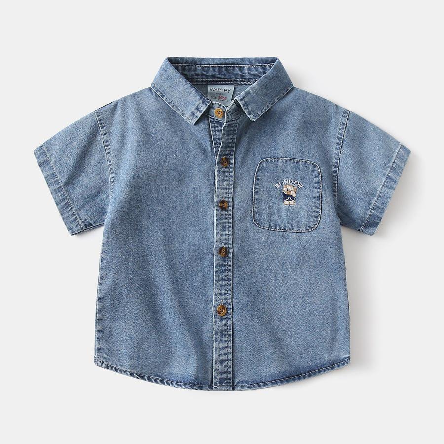 

Красивая летняя джинсовая рубашка с коротким рукавом для мальчиков 2026 120cm