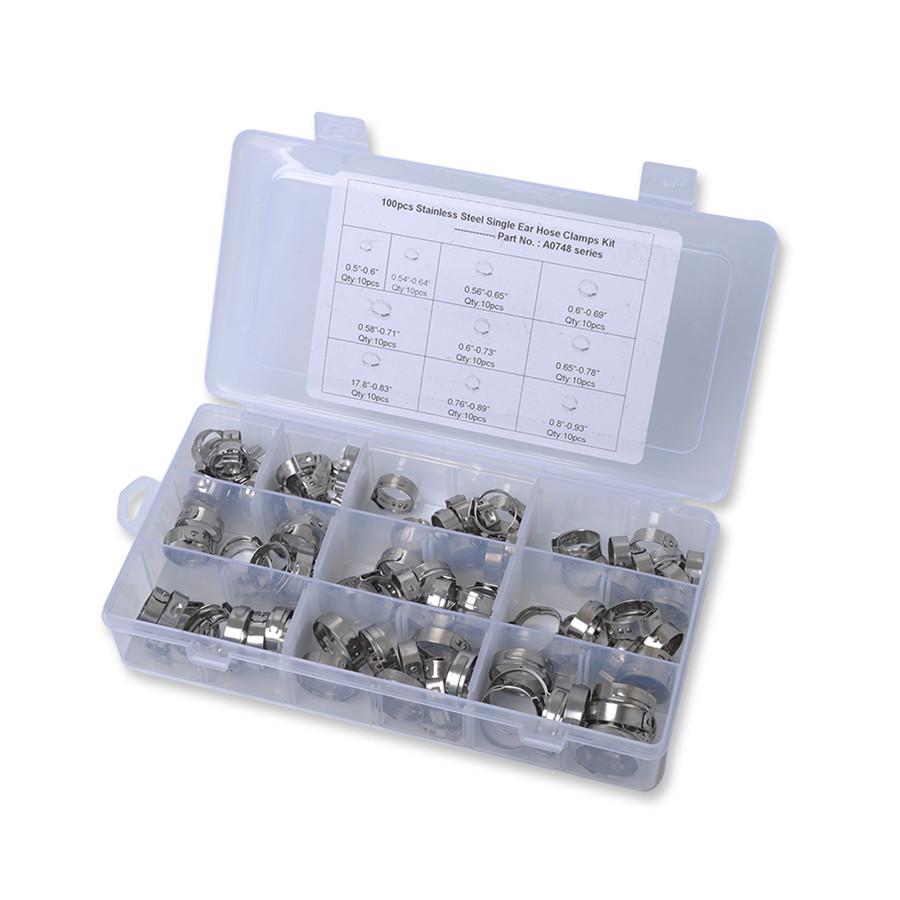 Universal 100PCS Hose Clamp With Tool Plier Set 10 Kinds Of Single Ear Clamp Hose Clamp Stainless Steel Clamp Pliers Ear Clamp Pincer