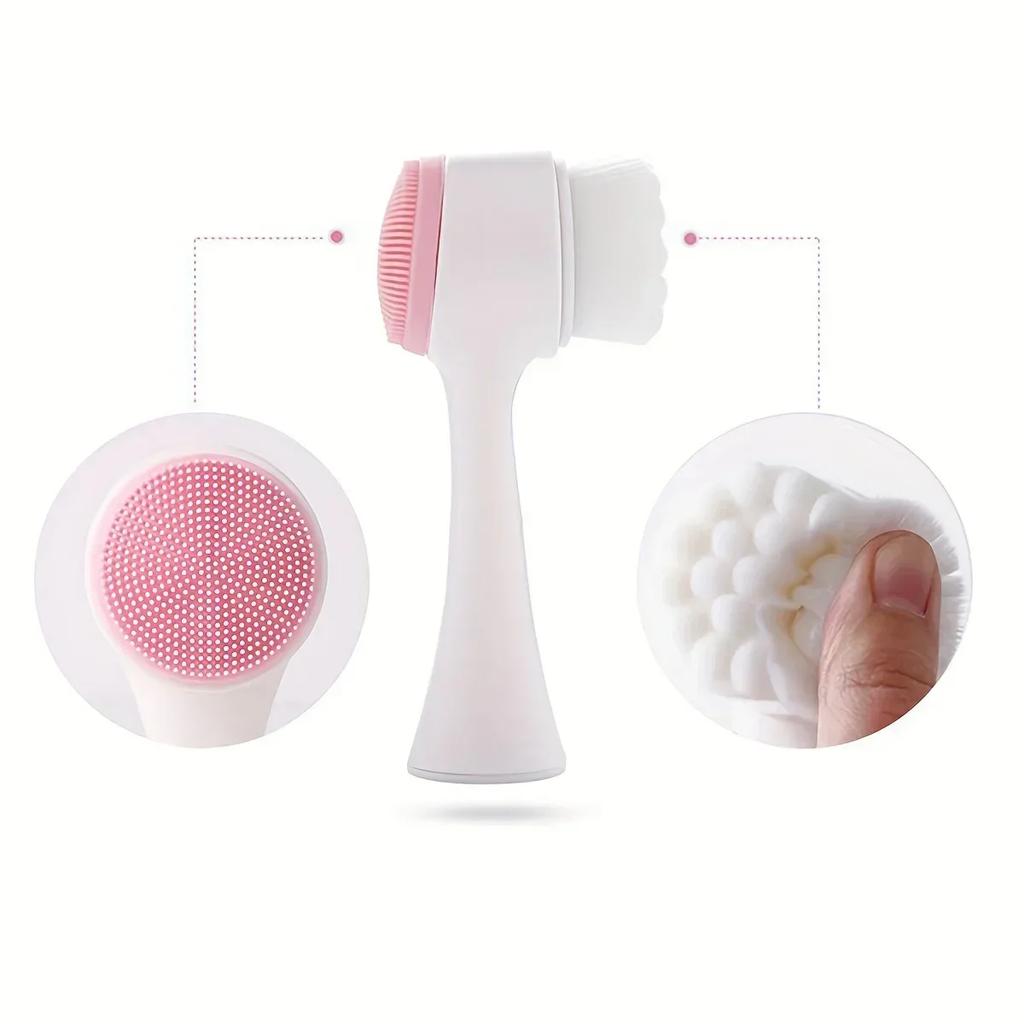 3D Dual Silicon Facial Cleanser Brush Manual Massage Brush Soft Steel Hair Exfoliating Agent Double-sided Facial Cleanser Brush