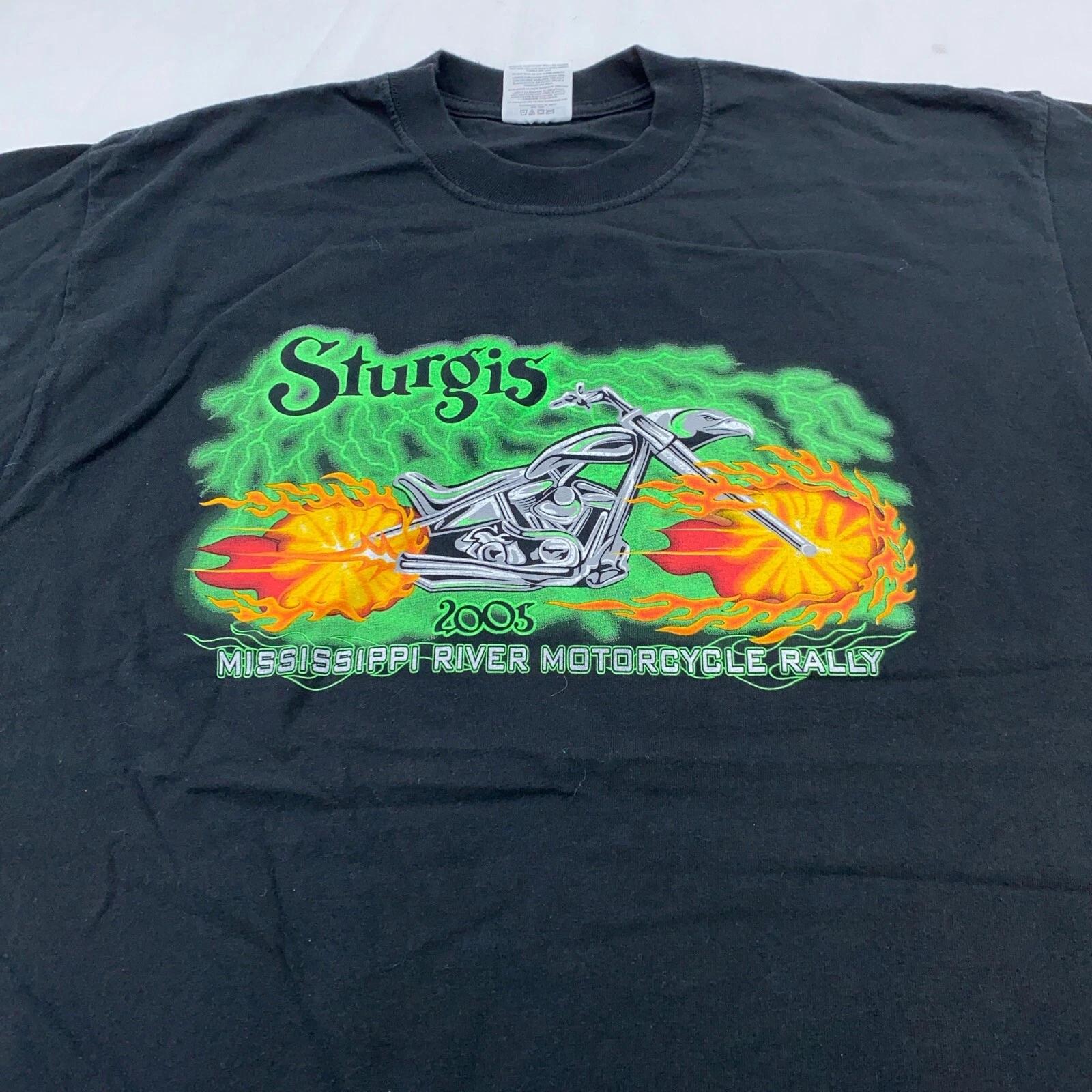 vtg STURGIS 2005 MISSISSIPPI RIVER MOTORCYCLE DAVENPORT IOWA T-Shirt L/XL biker 2XL