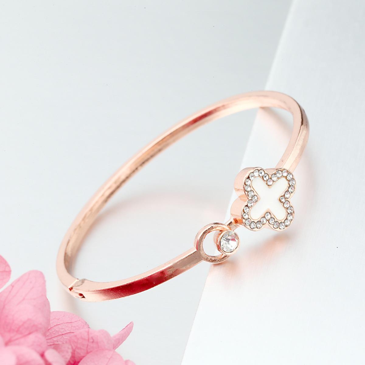 

Модный браслет из розового золота с четырьмя листами клевера, защита окружающей среды, популярный регулируемый женский браслет высокого качества
