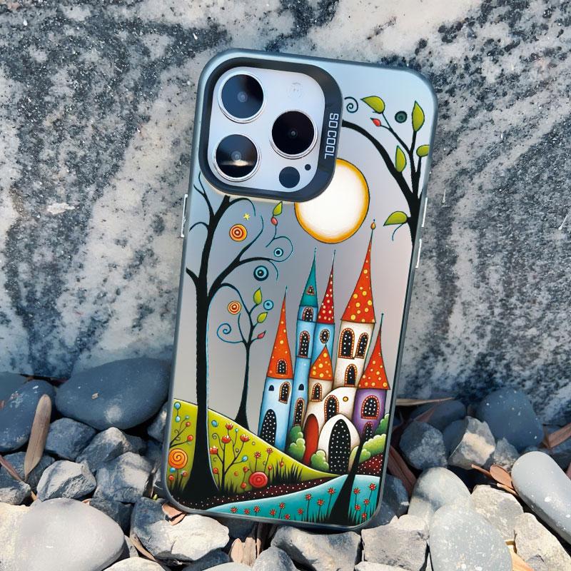 Colorful Forest Town Phone Case for Iphone 16 13 12 Pro Max 13 Mini 11 15 14 Pro Max Plus Fashion Laser Shockproof Back Cover