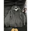 Men's Deep Gray Heavyweight Hooded Henley Pullover Knitwear - Autumn/Winter High-End Outerwear