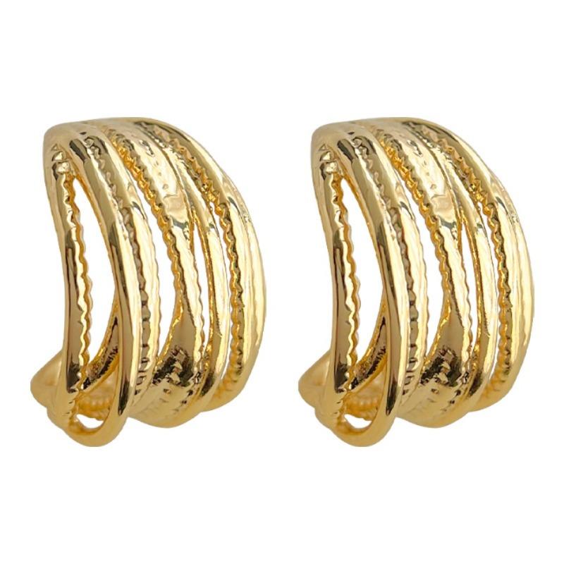 Fashion Vintage Copper Smooth Electroplating Geometric Luxury Simple and Multi-layer  Irregular Earrings Women Trendy Jewelry