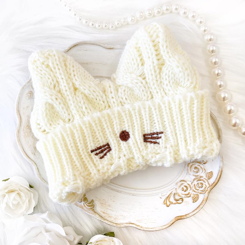 

Вязаная шапка с кошачьими ушками для мягких игрушек белого цвета [Мягкая одежда] животных, 15~20 см, [предмет] белый