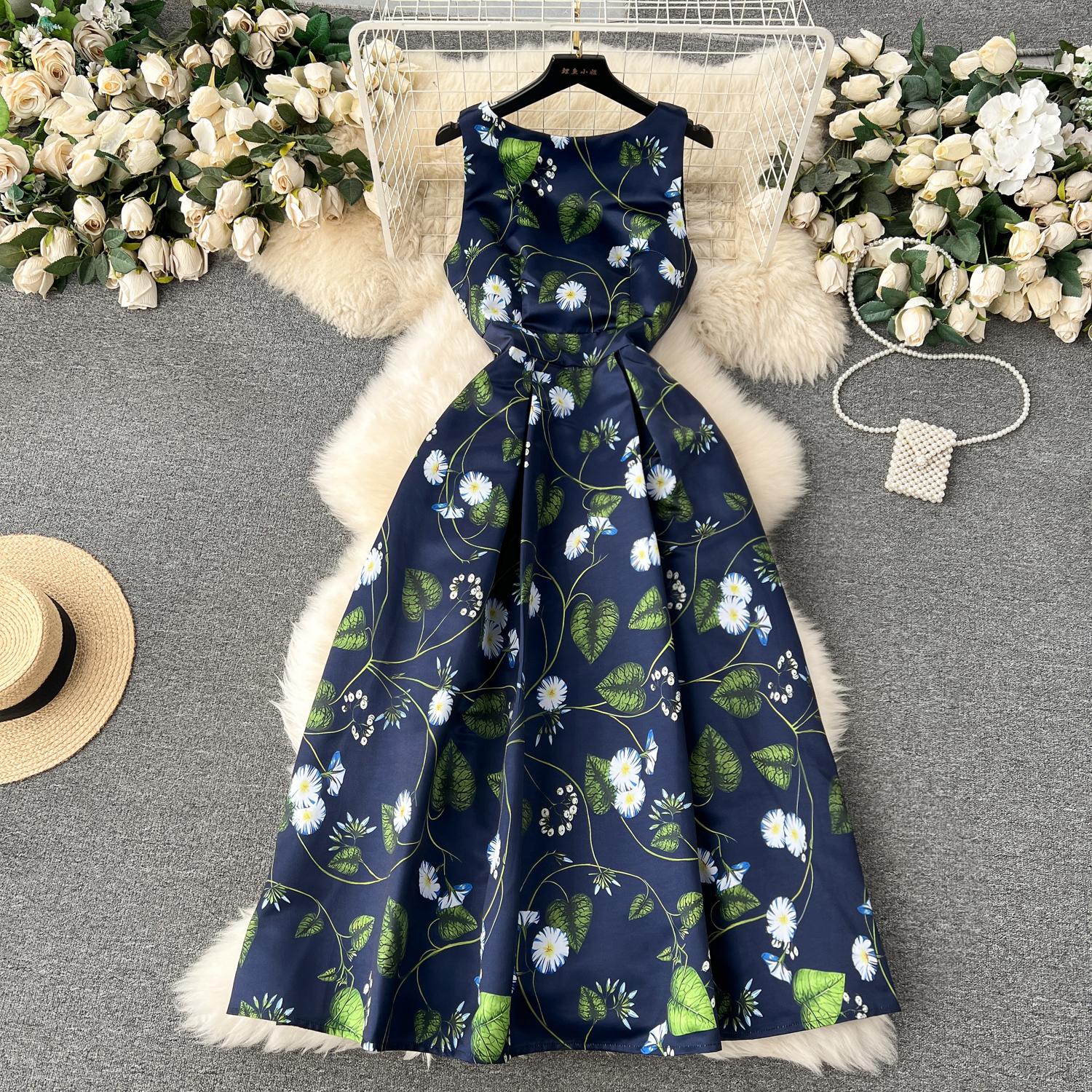 

Весенне-летний винтажный вечерний сарафан с цветочным принтом, женский модный длинный макси-платье без рукавов с круглым вырезом L