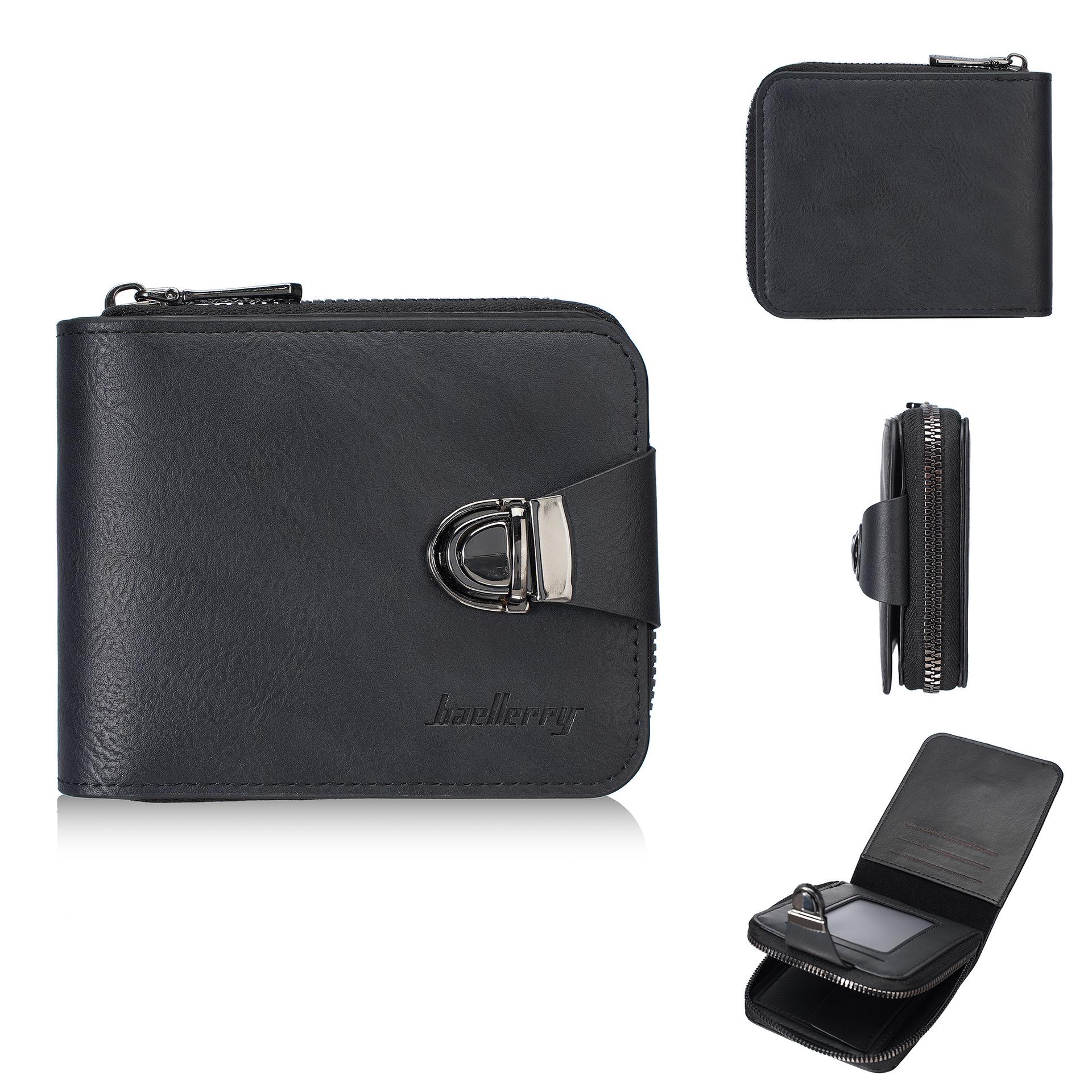 

Men s Retro Multifunctional Short Wallet with Buckle and Zipper Coin Purse чёрный