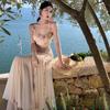Abito Sirena a Rete Floreale 3D French Chic con Spalline - Vita Sagomata, Stile Estivo, Elegante e Sexy