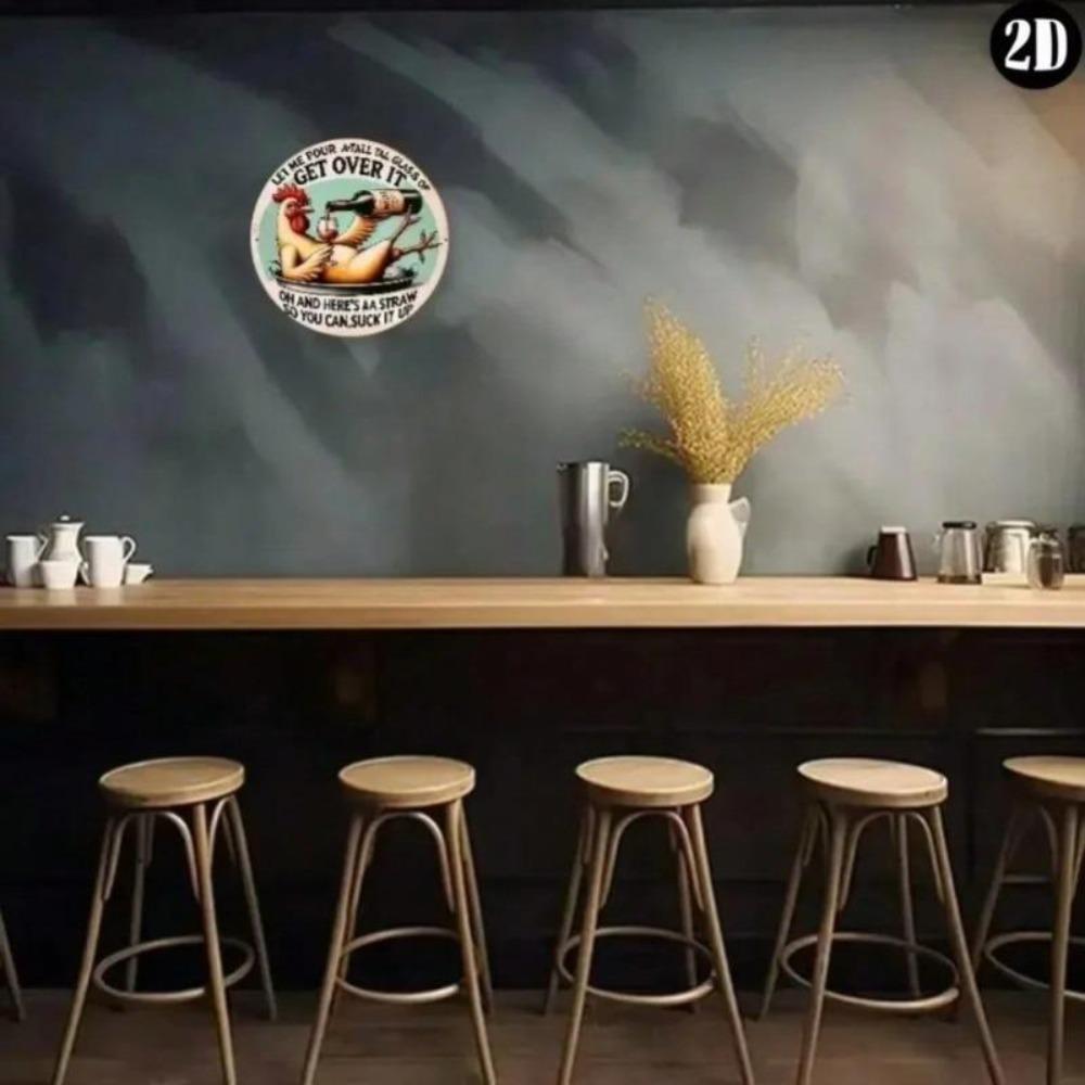 Retro Chicken Coop Tin Wall Art Hanging Decor Sign Farmhouse Round Metal Plaque