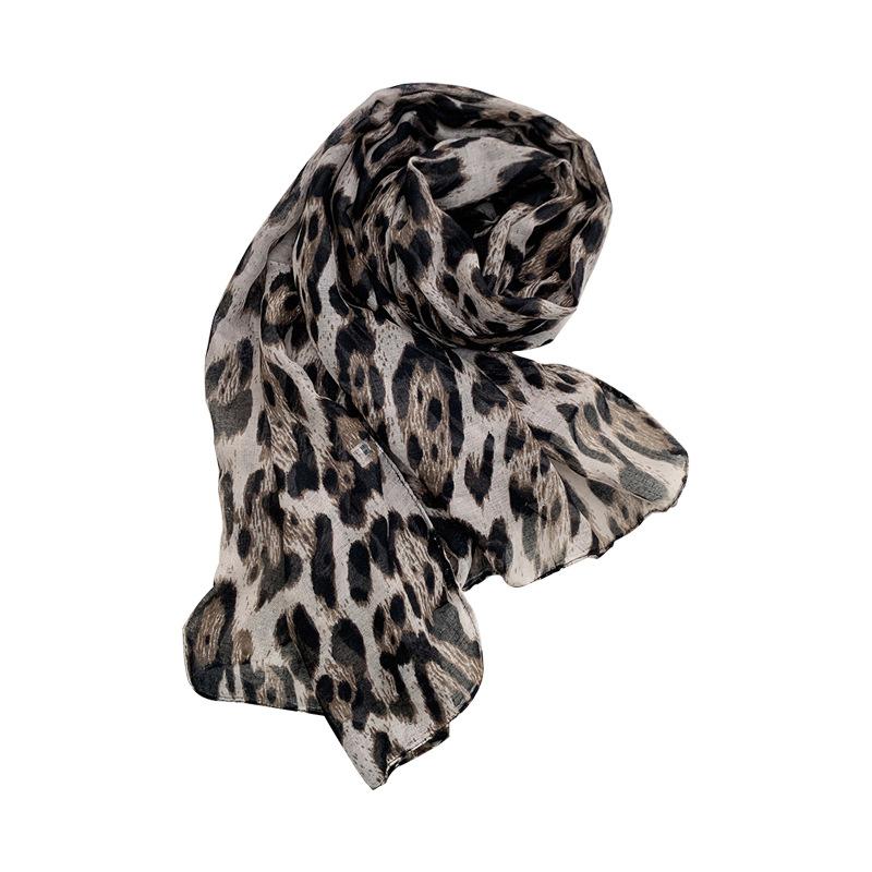 Leopard Print Scarf Autumn And Winter Retro Spice Girl Silk Scarf Bali Yarn Thin Long Silk Scarf Women'S High-End Personality Scarf