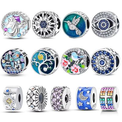 Luxury Oblate Evil Eye Galaxy Hummingbird Charms Beads For Original 3Mm Bracelets Bangle Make Diy For Women Jewelry Gift