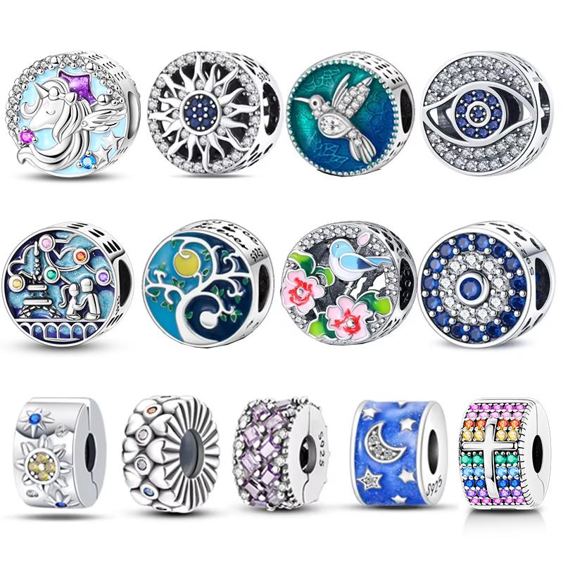 Luxury Oblate Evil Eye Galaxy Hummingbird Charms Beads For Original 3Mm Bracelets Bangle Make Diy For Women Jewelry Gift