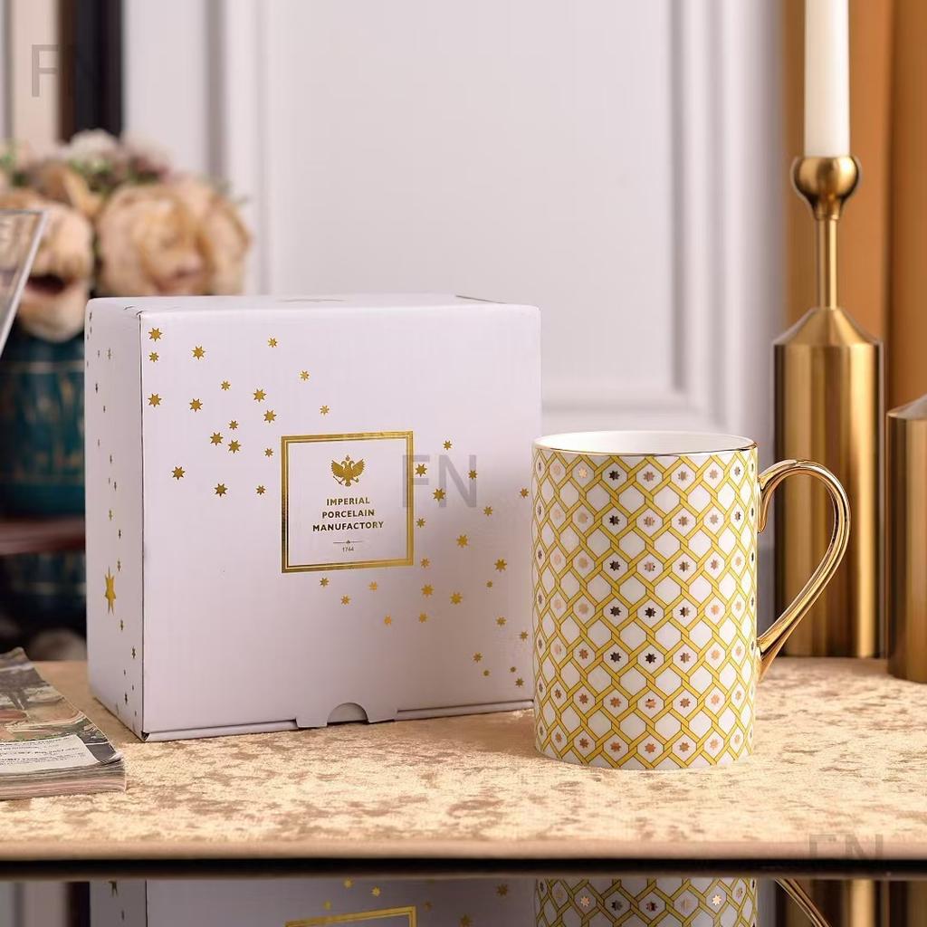 European Palace Style Gilded Bone China Coffee Cup Luxury Office Tea Cup Gift for Friends