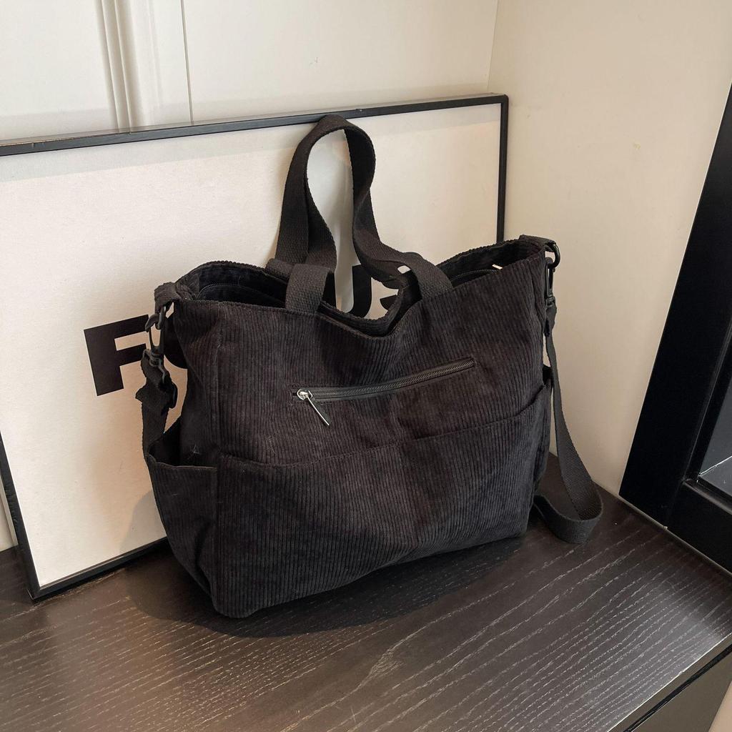 High-Capacity Women's Corduroy Tote - Stylish Cross-Border Commuter & Travel Bag