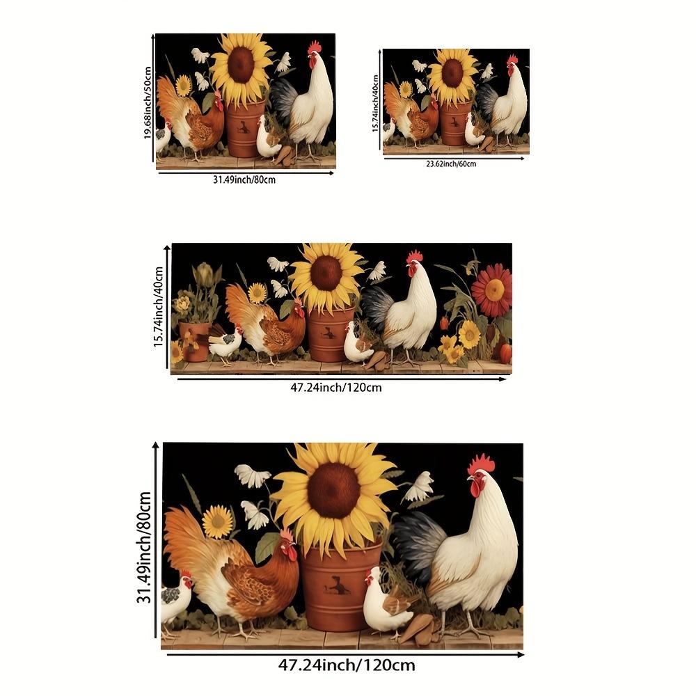 1ks Luxury Rooster Sunflower Print Print Kuchyňská podložka Měkká zahuštěná kuchyňská podložka Vodotěsná Protiskluzová Protiskluzová Podložka proti oleji Podložka na běhání