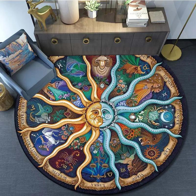 

Colorful Decorative Vintage Celestial Sun Moon Round Carpet Mat Rug Star Map Earth Home Decoration for Living Room Bedroom 80cm x 80cm
