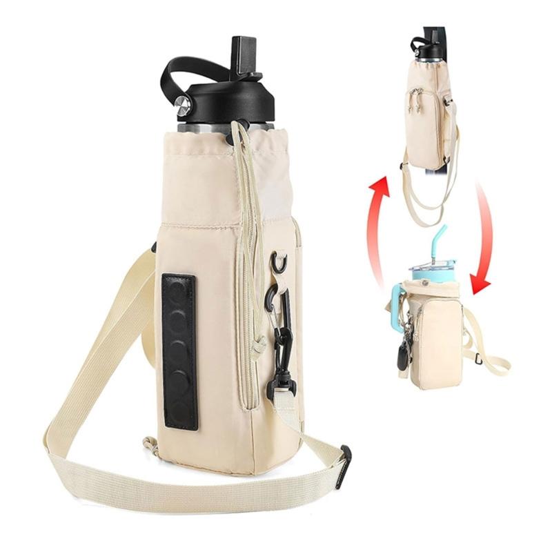 Magnetic Sleeve Pouch for Water Bottle Waterproof Detachable Strap Gym Bottle Bag with Multiple Storage Compartments