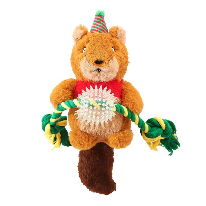 Dog Chew Toy Christmas Reindeer Plush With Crinkle Sound Teeth Cleaning Mental Stimulation