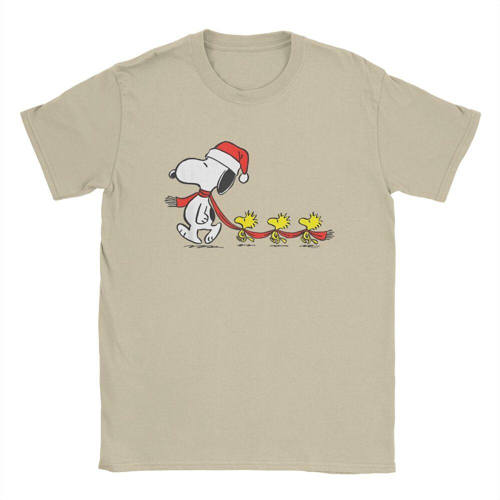 Peanuts Merry Chrismas Snoopy Woodstock TShirt Hipster Men Women Crew Neck Cotton T Shirt Short Sleeve Tees Gift Merchandise