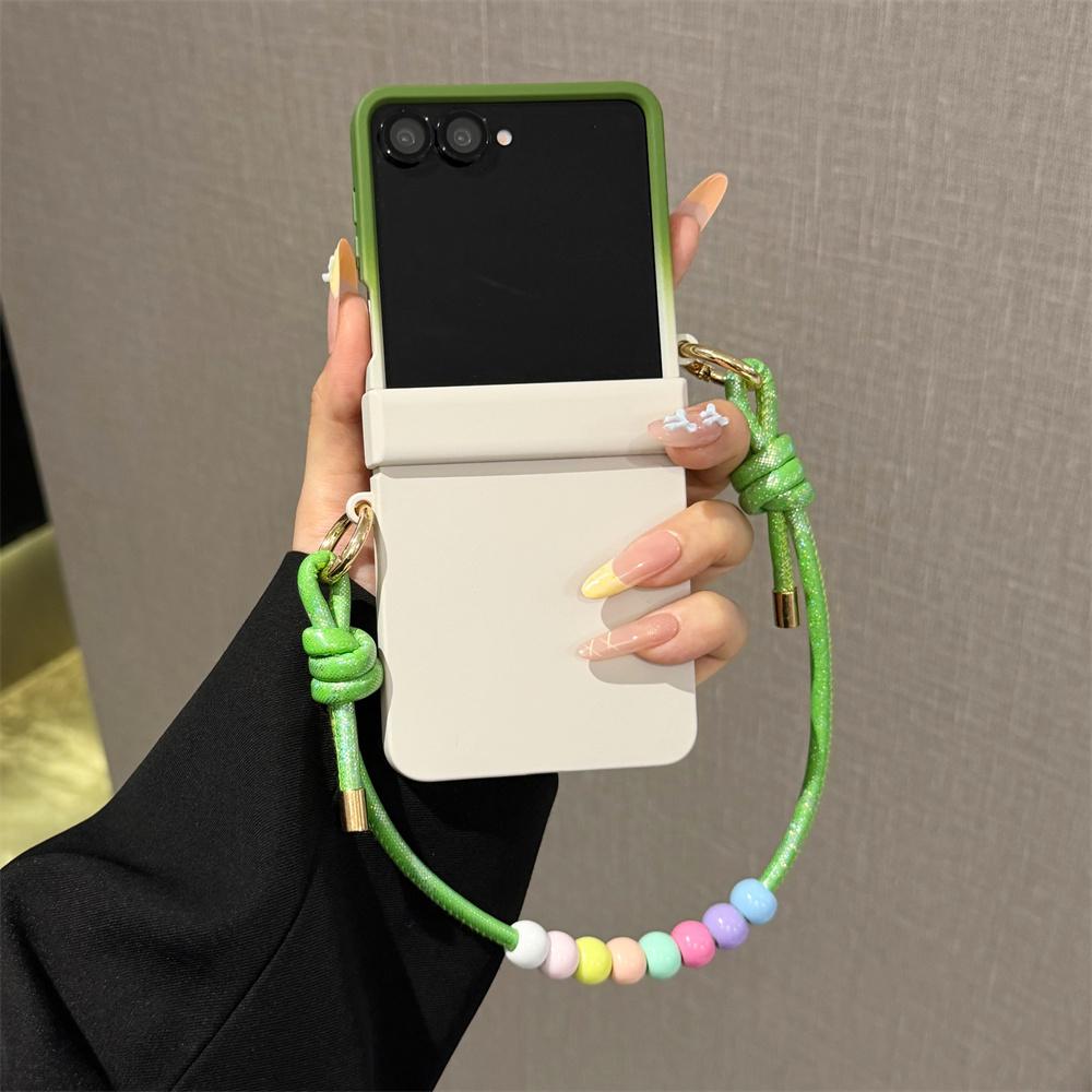 Farbverlauf Hard Shell Vollschutz Mit Buntem Perlen-Handgelenkband Handyhülle Für Samsung Galaxy Z Flip 8 7 FE 6 5 4 3
