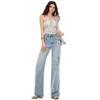 Spring Summer Rhinestone Ripped Split Hem Narrow Wide Leg Slim Straight Trendy Floor Denim Pants Women Casual Pants Oversize Denim Trousers