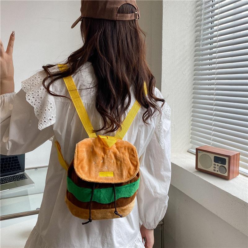 Adorable Plush Hamburger Backpack For Spring 2023 Trendy Casual Style With Large Capacity