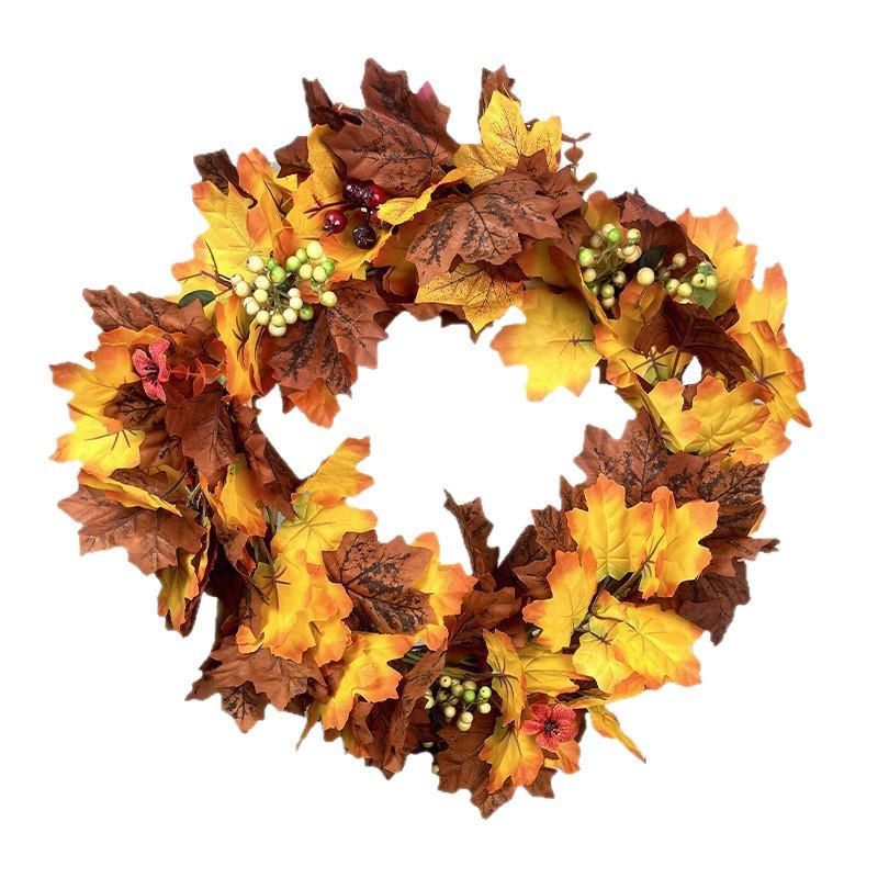 Autumn Maple Leaf Floral Wreath Door Decor for Halloween & Thanksgiving