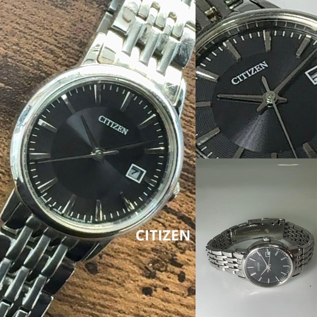 Used CITIZEN Watch Analog Date Display Silver Black Ladies