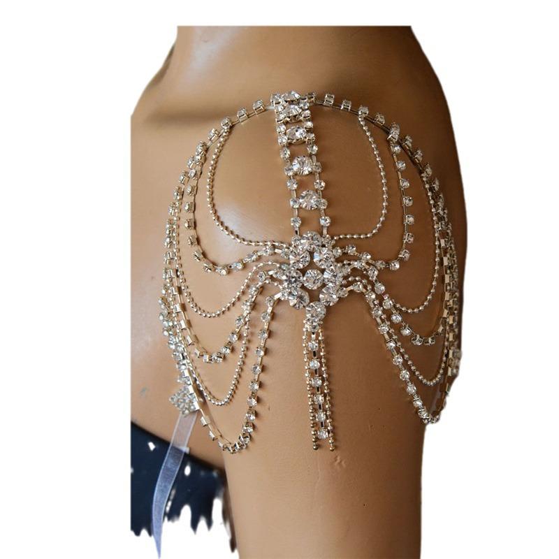 Multi-Layer Rhinestone Tassel Shoulder Chain, Ladies Wedding Party Crystal Shawl Chain Jewelry