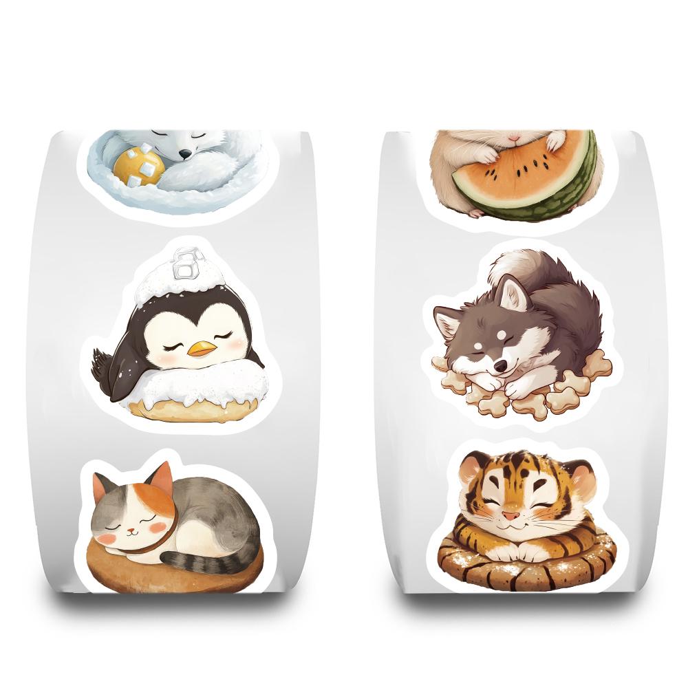 500PCS Cute Sleeping Animals Roll Stickers Notebook DIY Decoration Scrapbooking Suitcase  Car Cup Coffee Phone Laptop Decal Gift